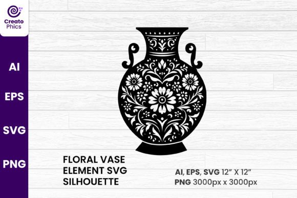 Floral Vase Element Silhouette Black SVG Review