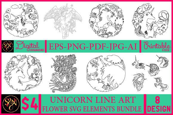 Unicorn Line Art Flower SVG Elements Bun Review